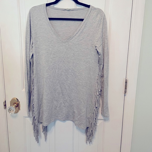 Gianni bini grey fringe long sleeve top/shirt with cut open sides - Picture 2 of 7